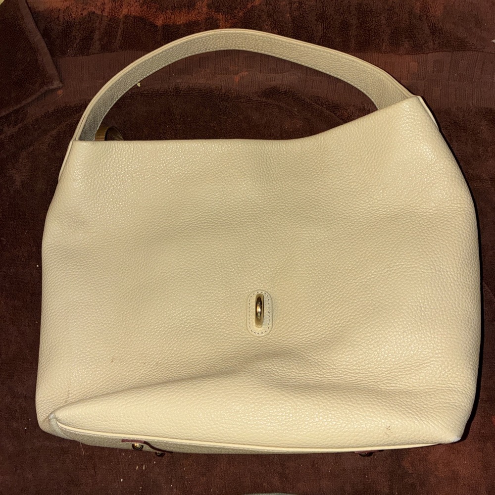 Dooney and Bourke Handbag Slouch Lock Off White Leather Zip Shoulder - Craft Dye